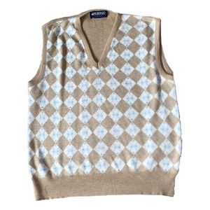 tan and blue argyle sweater vest